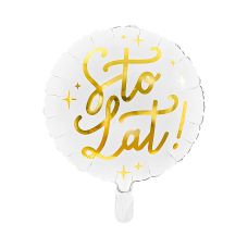 Balon foliowy Sto lat! 35cm biały ze złotym napisem