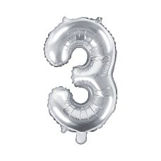 Balon Foliowy Cyfra 3 Srebrny 35cm Do Powietrza