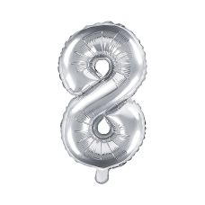 Balon Foliowy Cyfra 8 Srebrny 35 cm do Powietrza