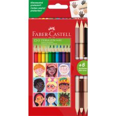 Kredki ołówkowe trójkątne Faber-Castell 12 kolorów + 3 dwustronne odcienie skóry