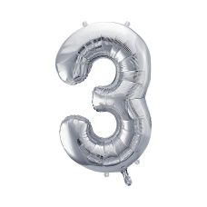 Balon Foliowy Cyfra 3 Srebrny Metalizowany 72cm