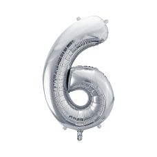 Balon Foliowy Cyfra 6 Srebrny Metalizowany 72cm