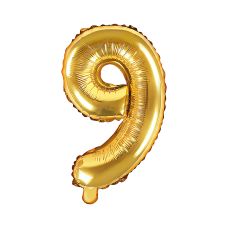 Balon Foliowy Cyfra 9 Złoty Metalizowany 35cm do Powietrza