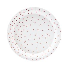 Talerzyki papierowe Kropki białe z różowym złotem 18cm 6 sztuk