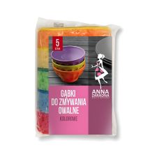Gąbki do zmywania owalne kolorowe ANNA ZARADNA, 5 sztuk mix