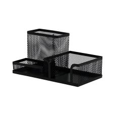 Przybornik na biurko Q-CONNECT Office Set metalowy z 3 komorami czarny 1 sztuka