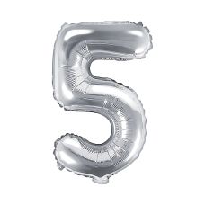 Balon Foliowy Srebrny Cyfra 5 Metalizowany 35cm