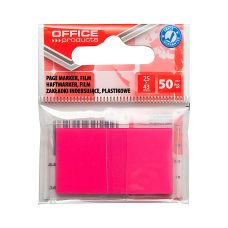 Zakładki indeksujące OFFICE PRODUCTS, PP, 25x43mm, 1x50 kart., zawieszka, różowe