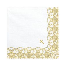 Serwetki Papierowe Białe z Ornamentem Złotym 33x33cm Opakowanie 20 sztuk