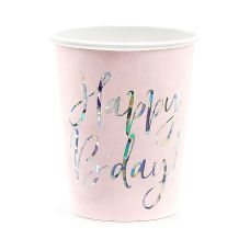 Kubeczki Papierowe Happy B'day! Jasny Pudrowy Róż 220ml 6 sztuk