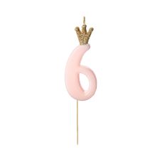Świeczka Urodzinowa Cyferka 6 Jasny Róż 9.5cm