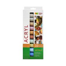 Farba Akrylowa Metaliczna Zestaw 10 Kolorów x 12 ml Happy Color