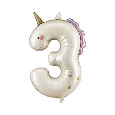 Balon Foliowy Cyfra 3 Jednorożec Kremowy Holograficzny 93cm