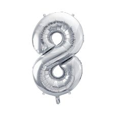 Balon Foliowy Cyfra 8 Srebrny 72cm do Powietrza i Helu