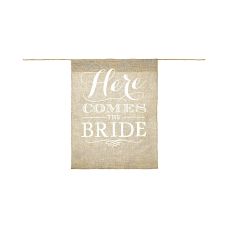 Baner Jutowy "Here Comes The Bride" Biały Napis 41x51 cm