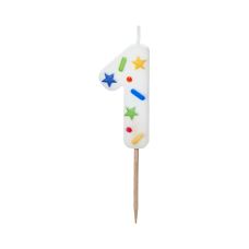 Świeczka urodzinowa Cyfra "1" biała konfetti 5.5cm