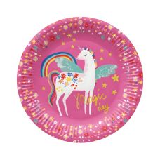 Talerz papierowy okrągły z motywem Unicorn średnica 23 cm 8 sztuk