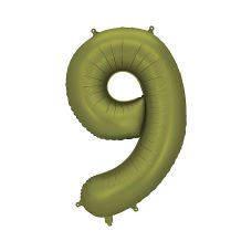 Balon Foliowy Cyfra 9 Oliwkowa 86cm do Helu i Powietrza