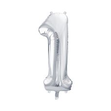 Balon Foliowy Cyfra 1 Srebrny 86cm do Powietrza i Helu