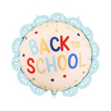 Balon foliowy pastylka z falbanką Back to school kremowo-niebieski 52x52 cm