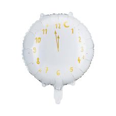 Balon Foliowy Zegar Biały ze Złotym Nadrukiem 45 cm