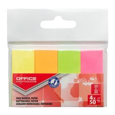 Zakładki indeksujące OFFICE PRODUCTS, papier, 20x50mm, 4x50 kart., zawieszka, mix kolor&oacute;w neon