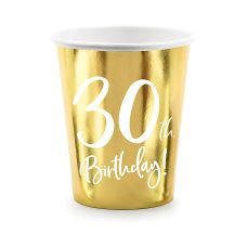 Kubki Papierowe Złote Metalizowane 30th Birthday 220ml (6 sztuk)