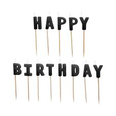 Świeczki Urodzinowe Happy Birthday Czarne z Podstawkami 2.5 cm (13 szt.)