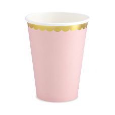 Kubeczki papierowe jasnoróżowe ze złotym brzegiem 220ml (opakowanie 6 sztuk)