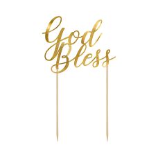 Topper na Tort God Bless Złoty Lustrzany 27,5 cm