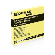 Bloczek samoprzylepny DONAU Eco, 76x76mm, 1x100 kart., jasnożółty