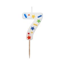 Świeczka urodzinowa Cyfra ''7'' biała z konfetti 5.5cm