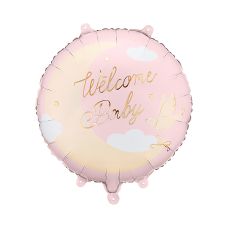 Balon Foliowy Pastylka "Welcome Baby" Jasnoróżowy 35x35 cm