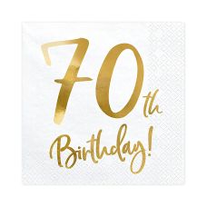 Serwetki Papierowe 70th Birthday Białe ze Złotym Wzorem 33x33cm 20 sztuk
