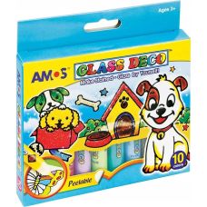 Farby Witrażowe AMOS Zestaw 10 Kolorów 10.5ml do Szkła i Porcelany