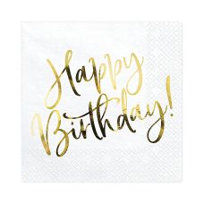 Serwetki Papierowe Dwuwarstwowe Happy Birthday Białe 33x33cm 20 sztuk
