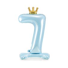 Balon Foliowy Stojący Cyfra 7 Błękitny z Koroną 84 cm