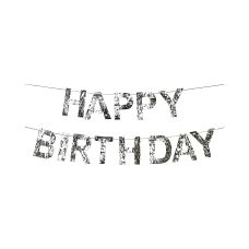 Baner Happy Birthday srebrny foliowy z frędzlami 2.2m