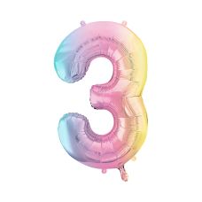 Balon Foliowy Cyfra 3 Pastelowy Tęczowy 86cm do Powietrza i Helu