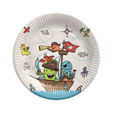 Talerz papierowy okrągły z nadrukiem motywu Pirate Crew średnica 23 cm 10 sztuk