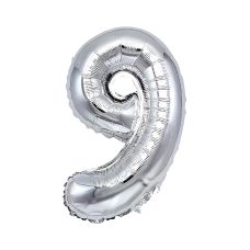 Balon foliowy cyfra 9 srebrny 80 cm - dekoracja na eventy i jubileusze